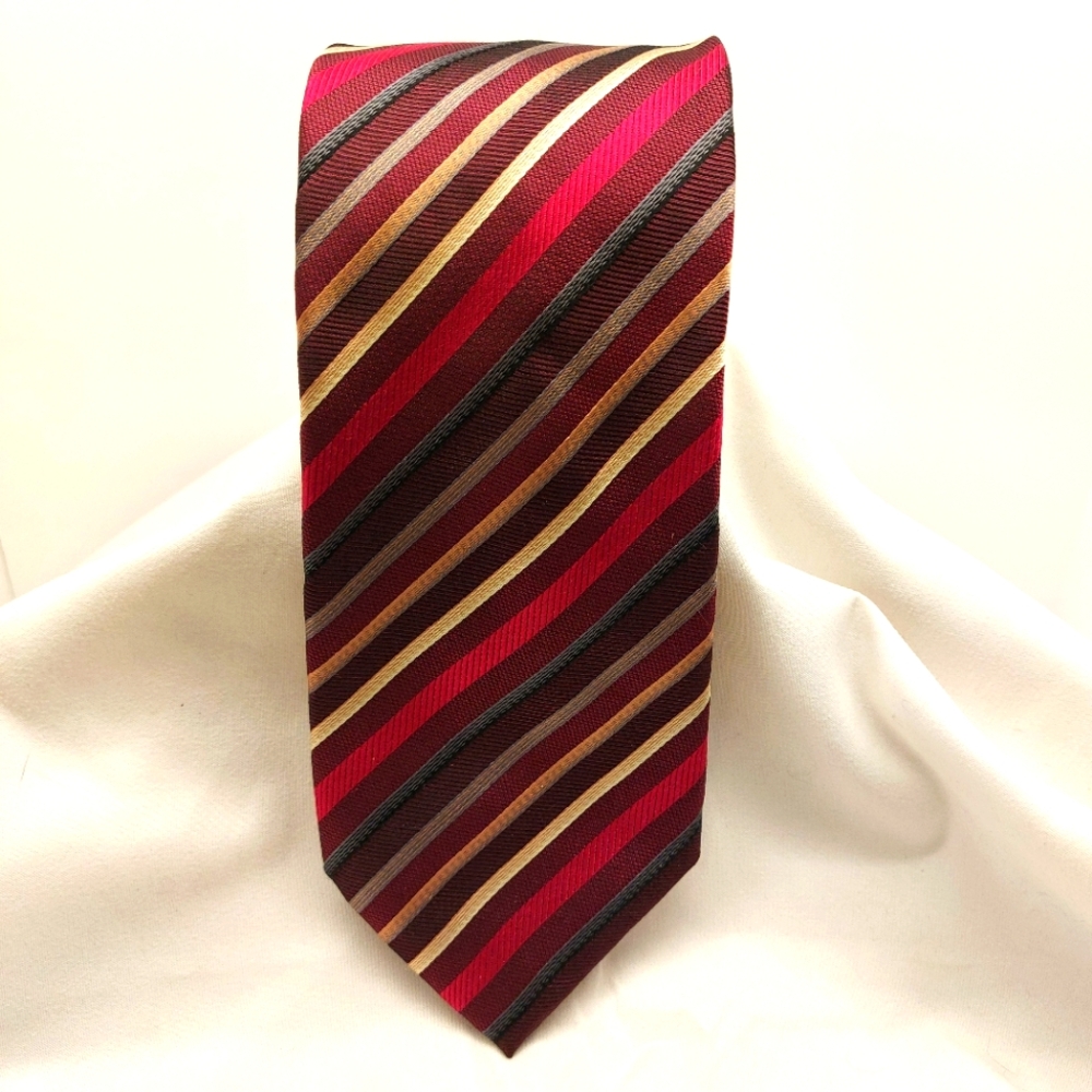 Peacock Brand Men’s Necktie Silk Multicolor Burgundy Stripe‎ Tie 62"x3.5" EUC